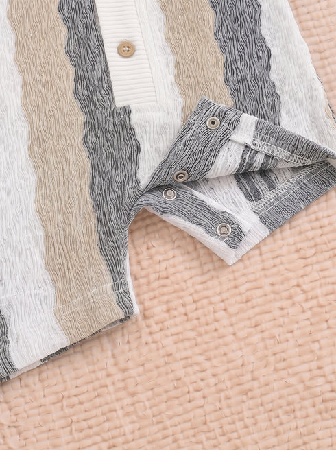 Sand & Black Striped Jacquard Button-Up Romper