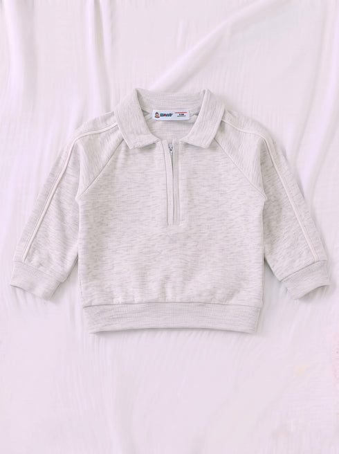 Ribbed Quarter-Zip Raglan Set (Oatmeal)