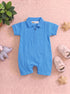 Blue Jacquard Textured Polo Romper