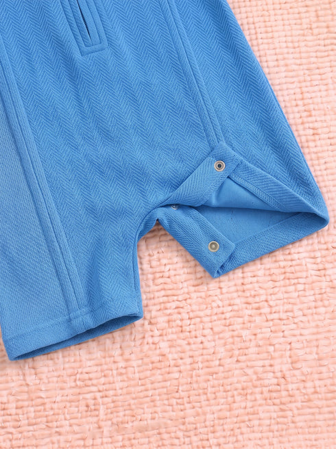 Blue Jacquard Textured Polo Romper