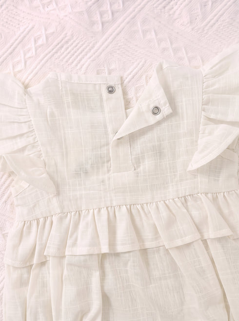 White Floral Embroidered Ruffle Sleeve Bodysuit