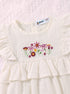 White Floral Embroidered Ruffle Sleeve Bodysuit