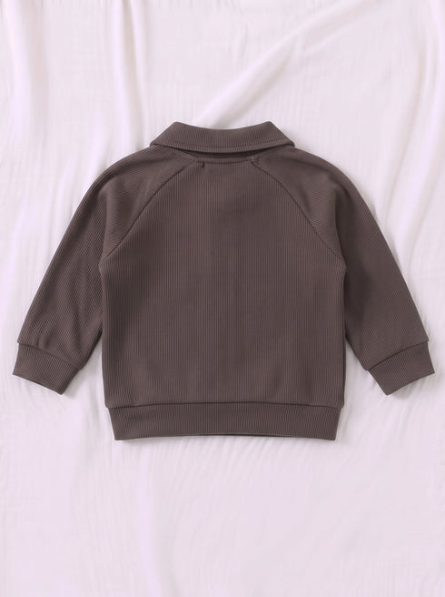 Ribbed Quarter-Zip Raglan Set (Brown)