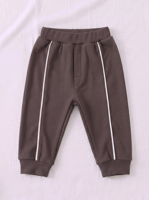 Ribbed Quarter-Zip Raglan Set (Brown)