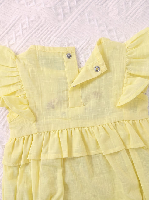 Yellow Floral Embroidered Ruffle Sleeve Bodysuit