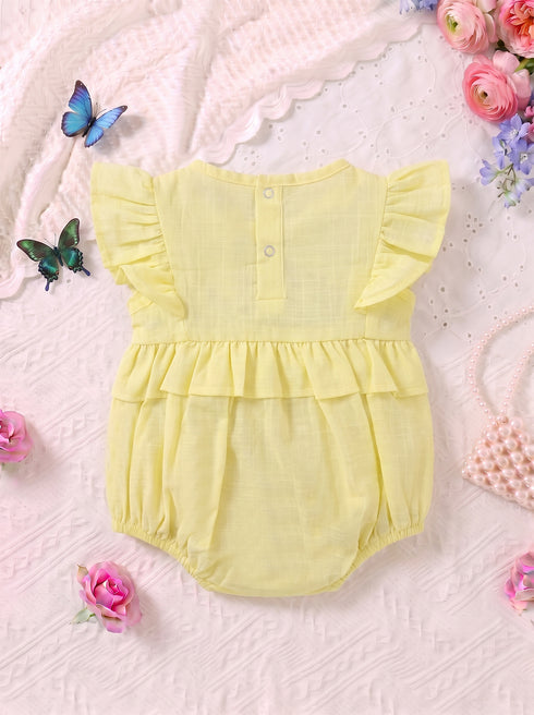 Yellow Floral Embroidered Ruffle Sleeve Bodysuit