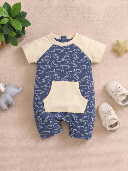 Dino Themed Buttoned Romper