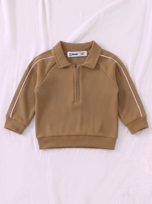 Ribbed Quarter-Zip Raglan Set (Rust)
