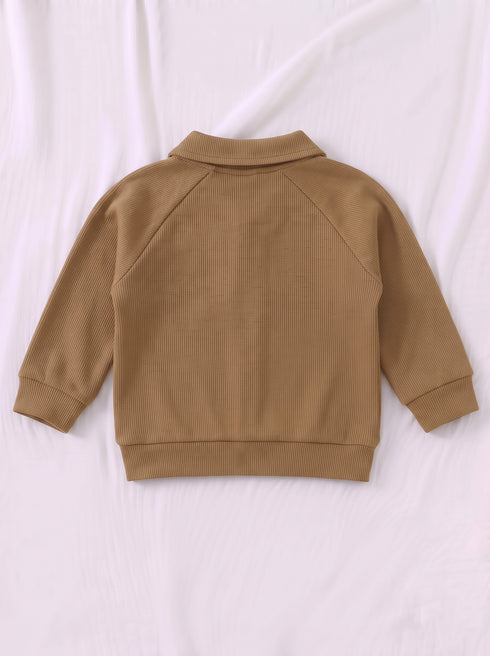 Ribbed Quarter-Zip Raglan Set (Rust)