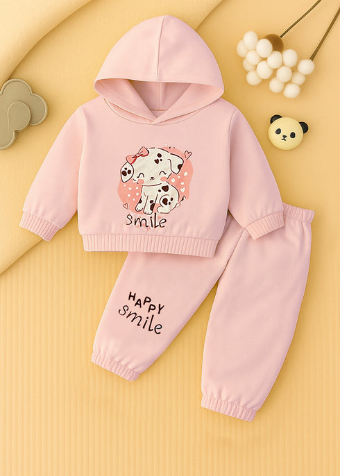 Happy Smile Pink Fleece Hooded Set