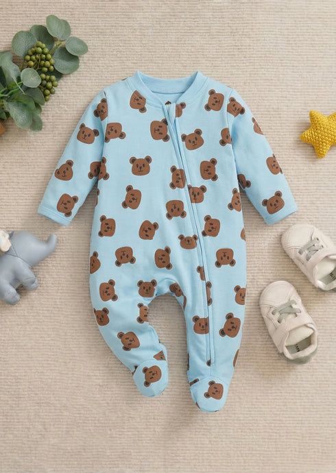 Bear Cub Printed Interlock Footed Sleepsuit