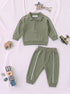 Ribbed Quarter-Zip Raglan Set (Olive Green)