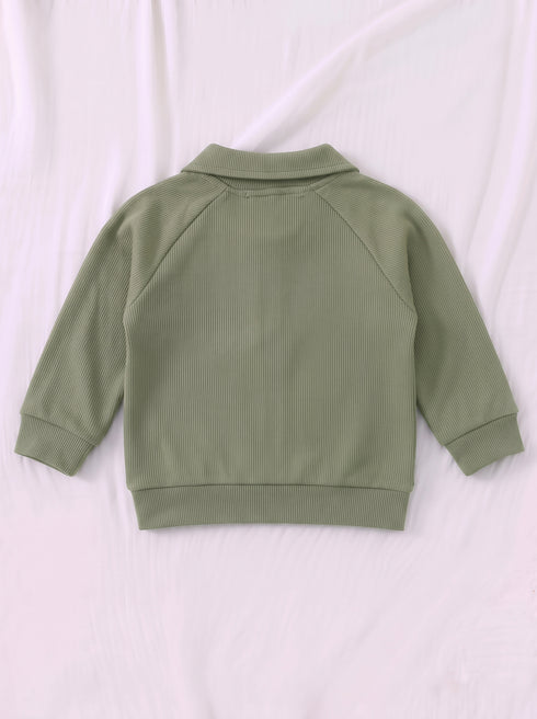 Ribbed Quarter-Zip Raglan Set (Olive Green)