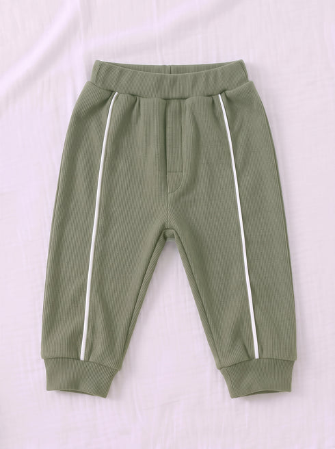 Ribbed Quarter-Zip Raglan Set (Olive Green)