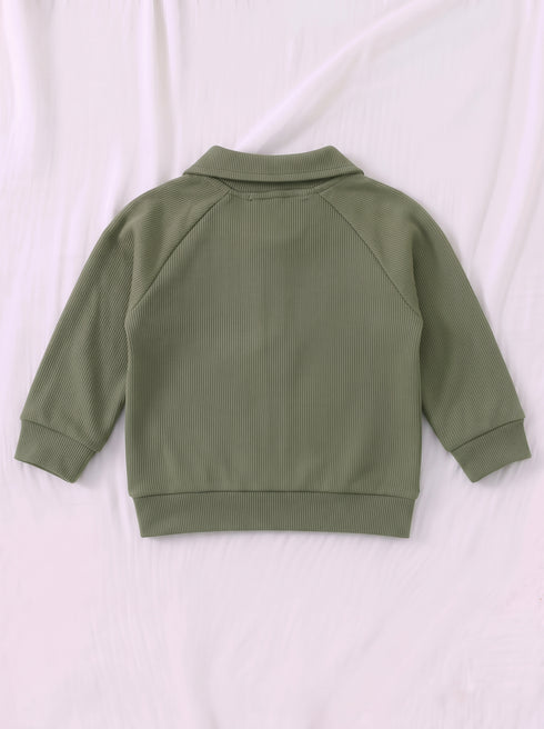 Ribbed Quarter-Zip Raglan Set (Olive Green)