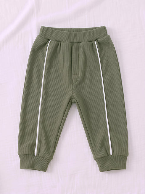 Ribbed Quarter-Zip Raglan Set (Olive Green)