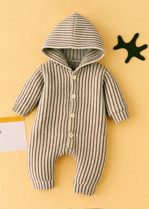 Brown Striped Hooded Sleepsuit