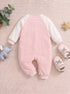 Cute Cat Padded Baby Sleepsuit with Matching Bib (Pink)