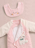 Cute Cat Padded Baby Sleepsuit with Matching Bib (Pink)