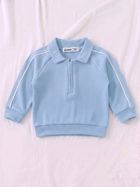 Ribbed Quarter-Zip Raglan Set (Sky Blue)