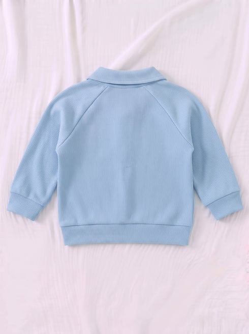 Ribbed Quarter-Zip Raglan Set (Sky Blue)