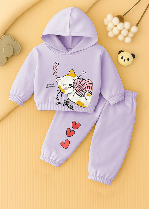 Kitty Love Lilac Fleece Hooded Set