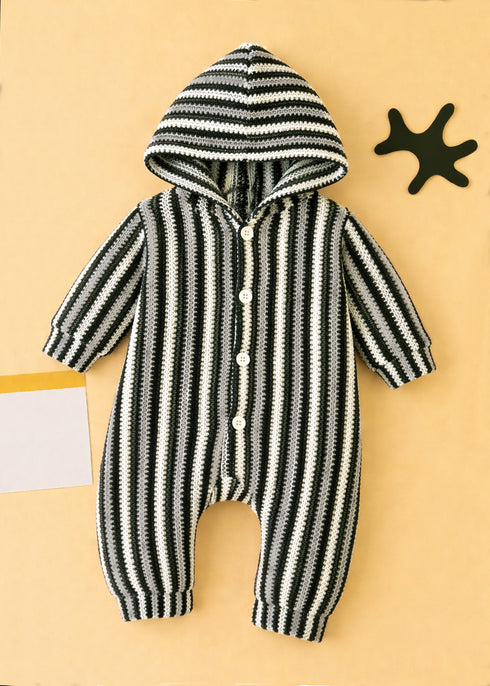 Midnight Striped Hooded Sleepsuit