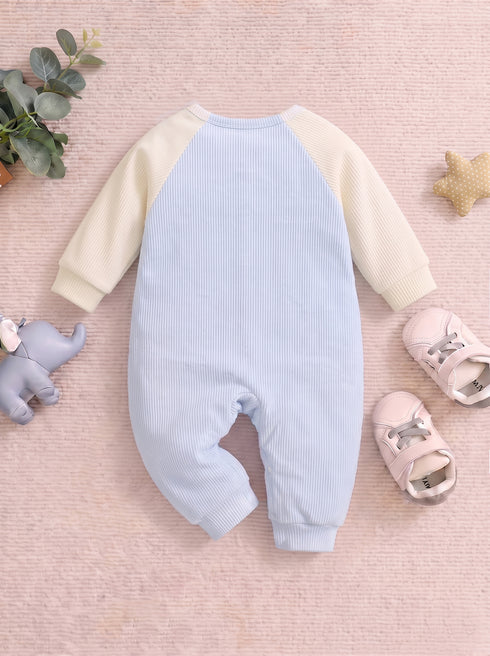 Cute Cat Padded Sleepsuit with Matching Bib (Sky Blue)