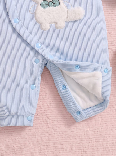 Cute Cat Padded Sleepsuit with Matching Bib (Sky Blue)