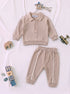 Ribbed Quarter-Zip Raglan Set (Heather Brown)