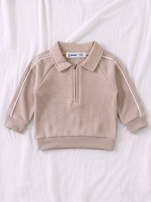 Ribbed Quarter-Zip Raglan Set (Heather Brown)