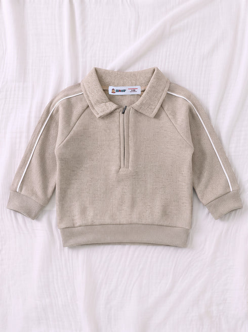Ribbed Quarter-Zip Raglan Set (Heather Brown)