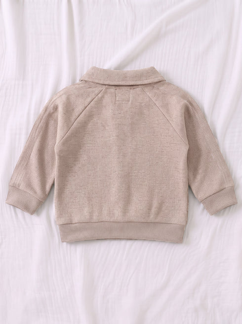 Ribbed Quarter-Zip Raglan Set (Heather Brown)