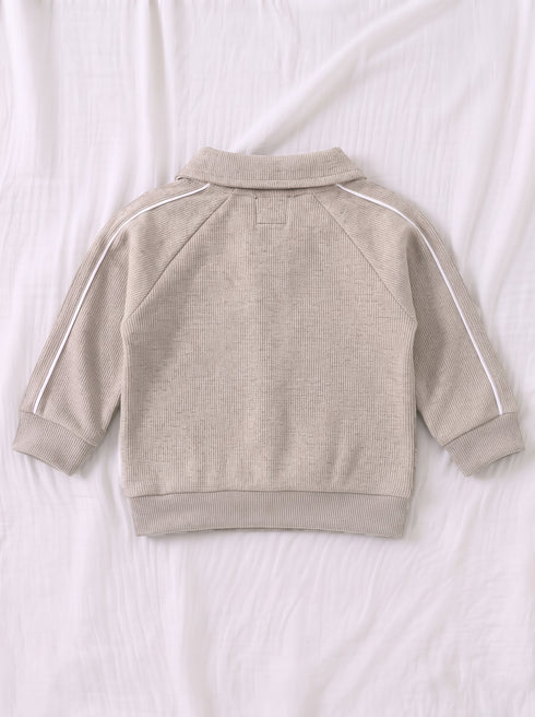 Ribbed Quarter-Zip Raglan Set (Heather Brown)