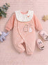 Cute Duck Embroidered Padded Sleepsuit with Bib (Peach Pink)