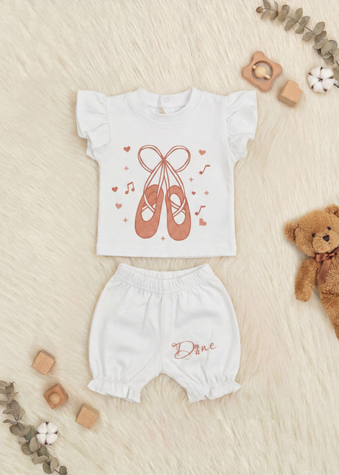 Dance Dream Ruffle Sleeve Interlock Short Set