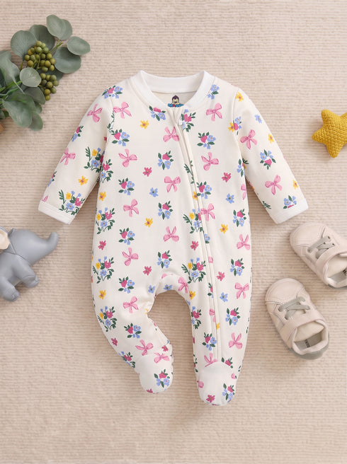 Bow Blossom Interlock Footed Sleepsuit