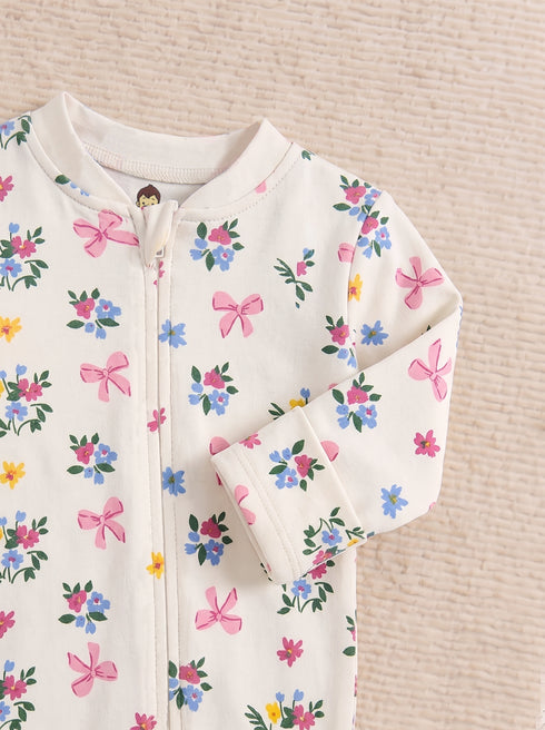 Bow Blossom Interlock Footed Sleepsuit