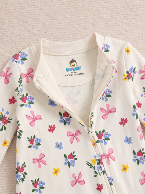 Bow Blossom Interlock Footed Sleepsuit