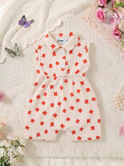 Red Bloom Collar Baby Romper