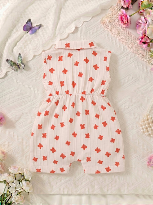 Red Bloom Collar Baby Romper