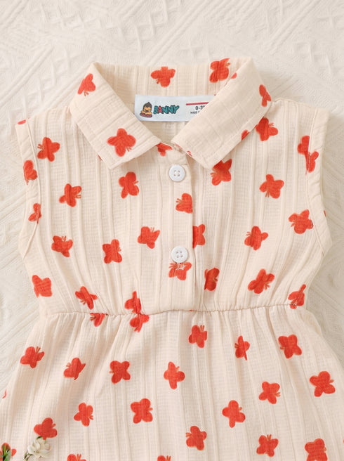 Red Bloom Collar Baby Romper