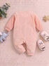 Cute Duck Embroidered Padded Sleepsuit with Bib (Peach Pink)
