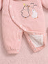 Cute Duck Embroidered Padded Sleepsuit with Bib (Peach Pink)