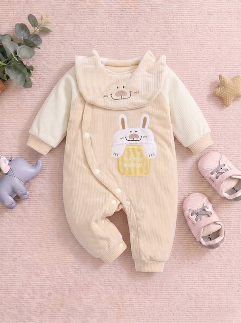 Happy Rabbit Padded Sleepsuit with Matching Bib (Beige)