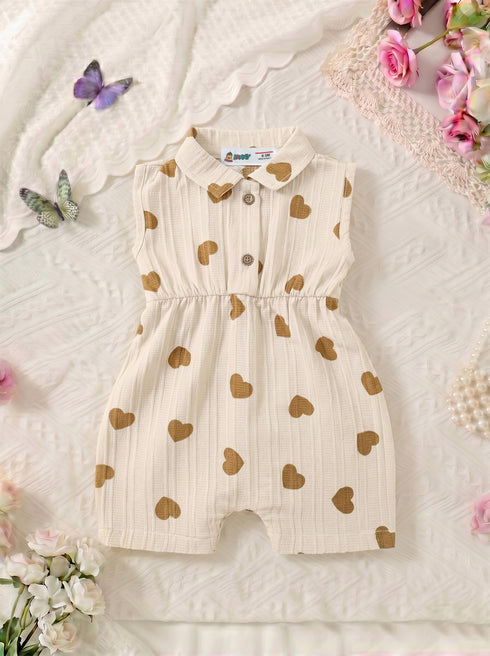 Brown Hearts Collar Baby Romper