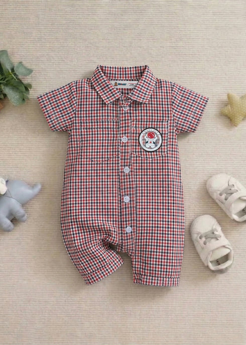 Playful Black & Red Checkered Button-Down Romper