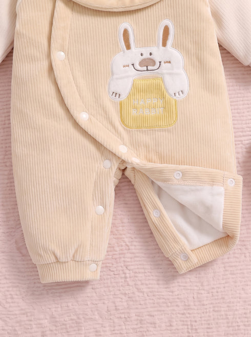 Happy Rabbit Padded Sleepsuit with Matching Bib (Beige)