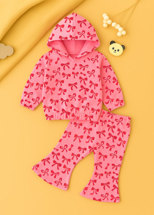 Pink Bow Fleece Hooded Set
