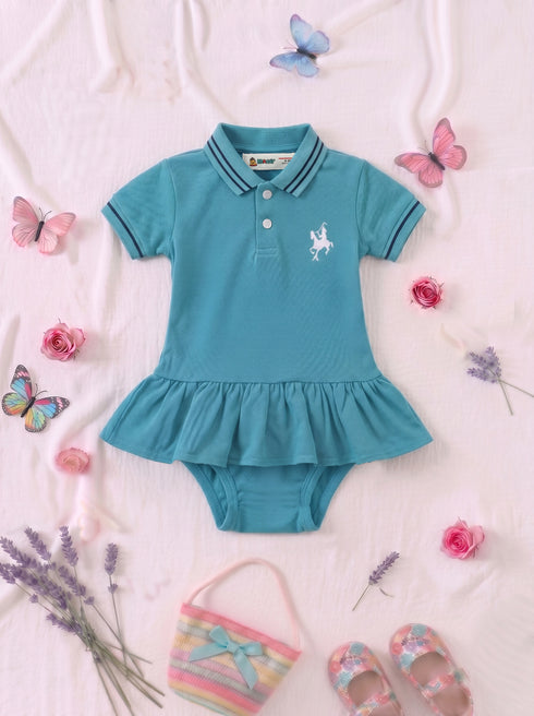 Turquoise Embroidered Polo Frock Set